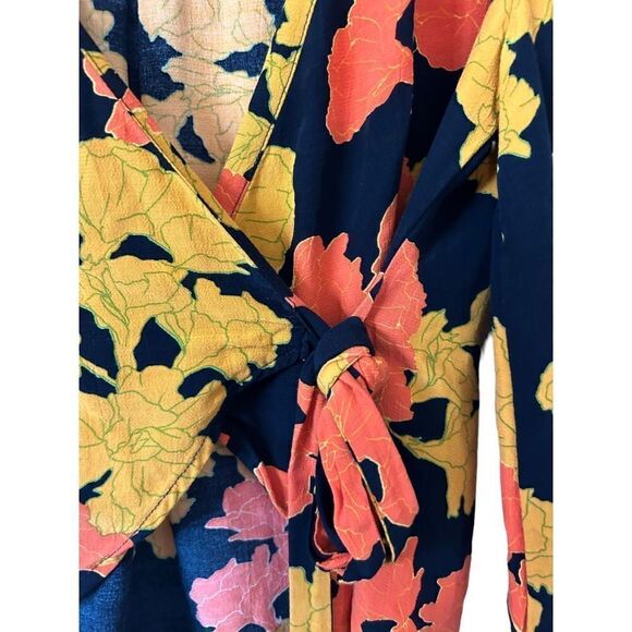 TOPSHOP Big Bloom  Multicolore Tie Wrap Blouse Gold Leaves Size 2 XS Fairy - Picture 9 of 12